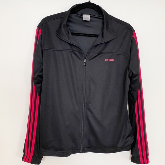 adidas black jacket with red stripes